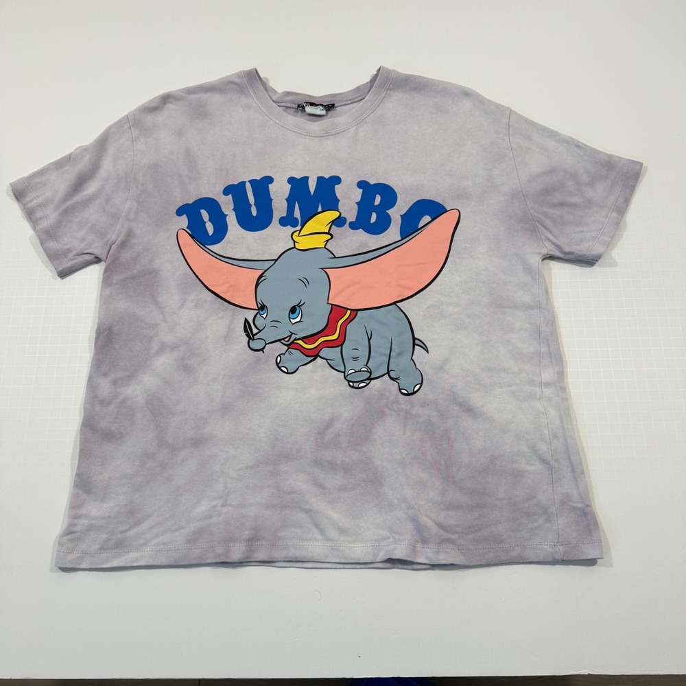 Zara Dumbo T-Shirt Women Size L Purple Tie Dye Disney Classics Graphic Tee